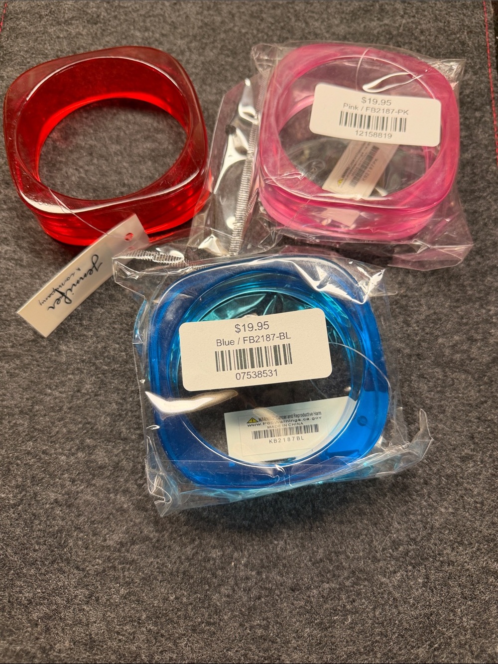 Fashioncraft Pink, Blue & Red Resin Square Bangle Bracelet Set